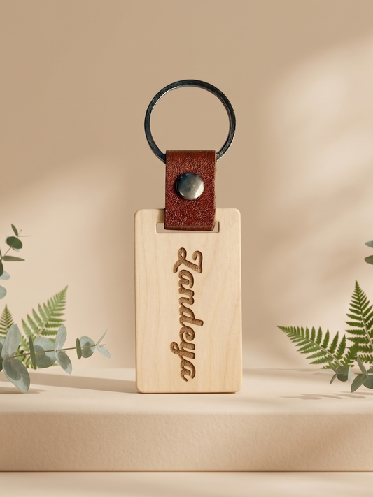 Personalized Wooden Engraved Leather Keychain