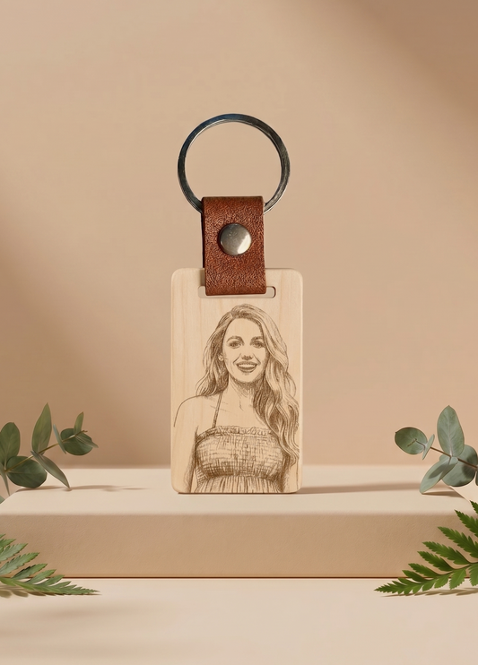 Personalized Wooden Engraved Leather Keychain