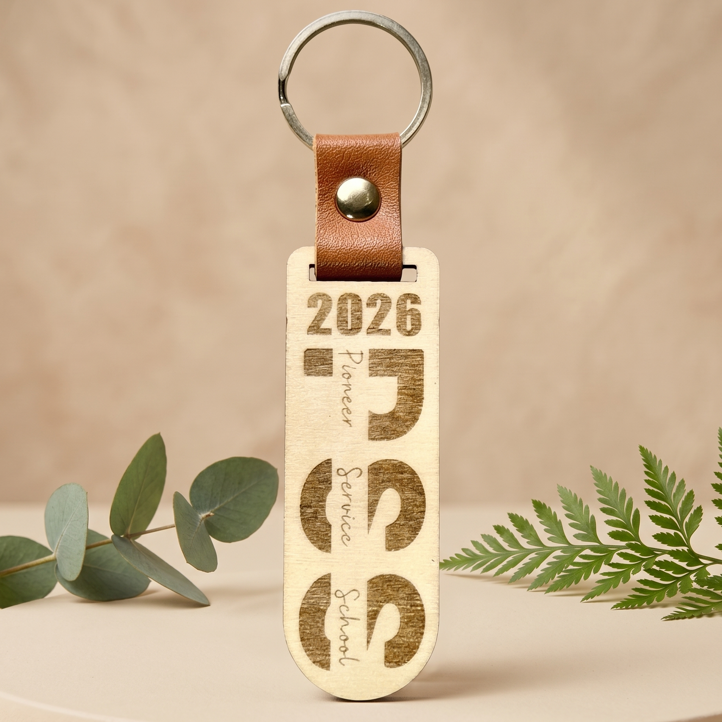 PSS Leather Wooden Keychain